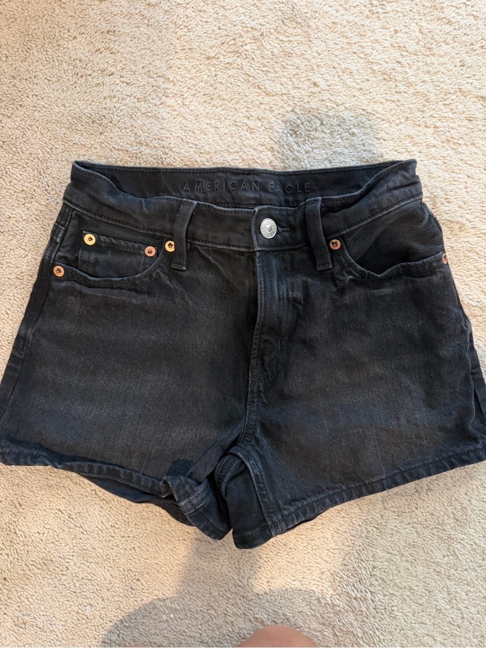 American Eagle Distressed Black Denim High-Rise Shorts Size 000